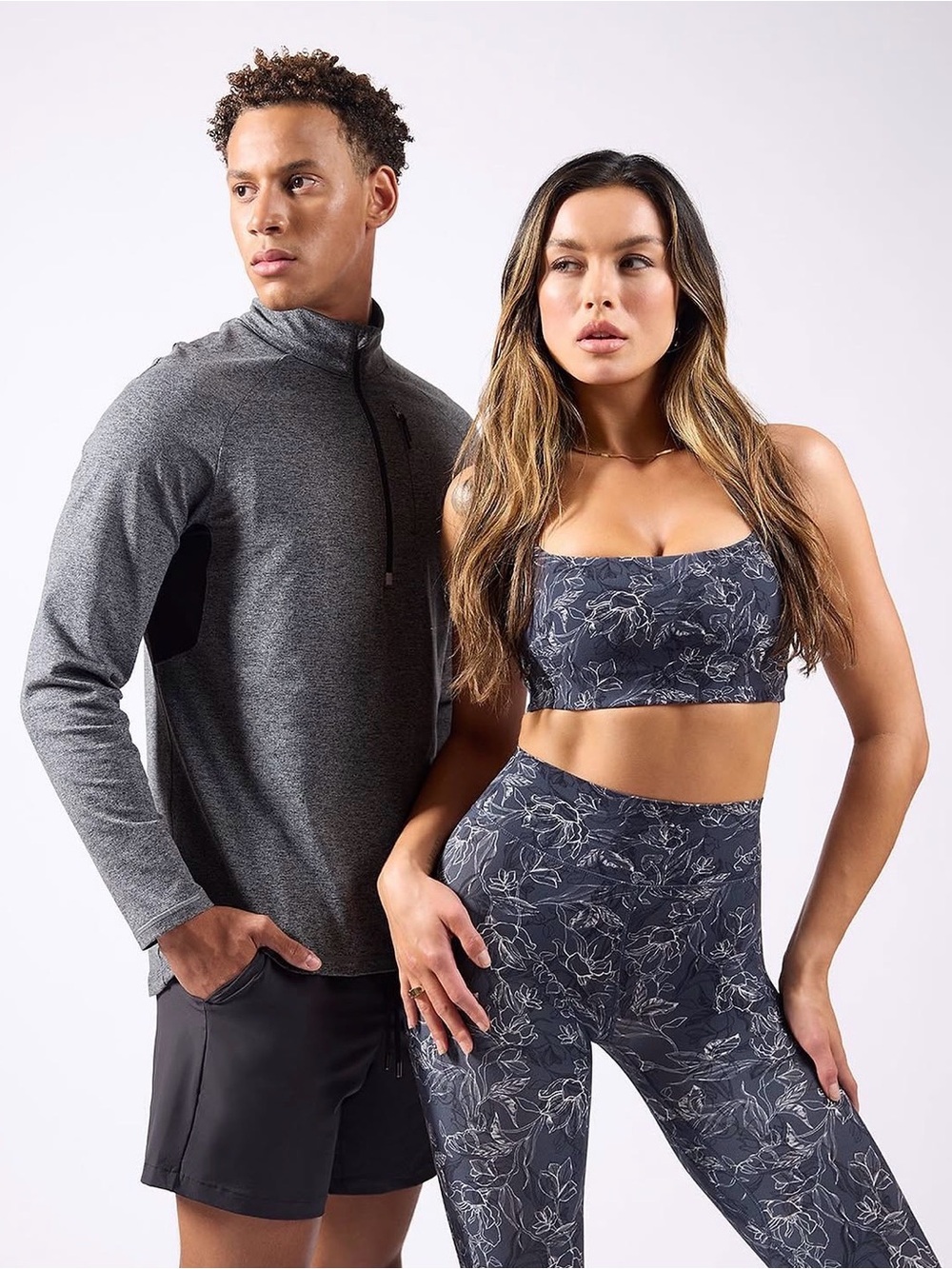 Floral-Print High-Waist Leggings & Matching Crop Top - Charcoal